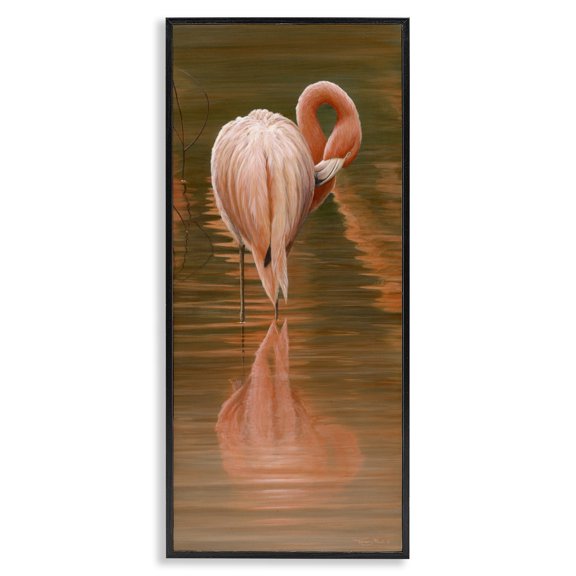 Stupell Industries Coastal Flamingo Preening Water Reflection Black Framed Giclee Art, 10 x 24, by Jeremy Paul