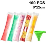 100 Disposable Ice Popsicle Mold Bags| BPA Free Freezer Tubes With Zip Seals | For Healthy Snacks, Yogurt Sticks, Juice & Fruit Smoothies, Ice Candy Pops| Comes With A Funnel