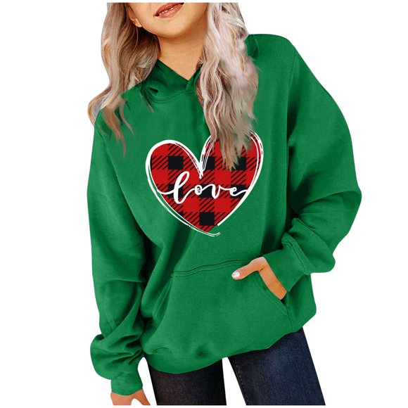 Milgrthf Valentines Hoodies Sweatshirt for Tween Girl Cute Love Heart Shirts Hooded Pullover Long Sleeve Casual Tops with Pocket Green 11 Years