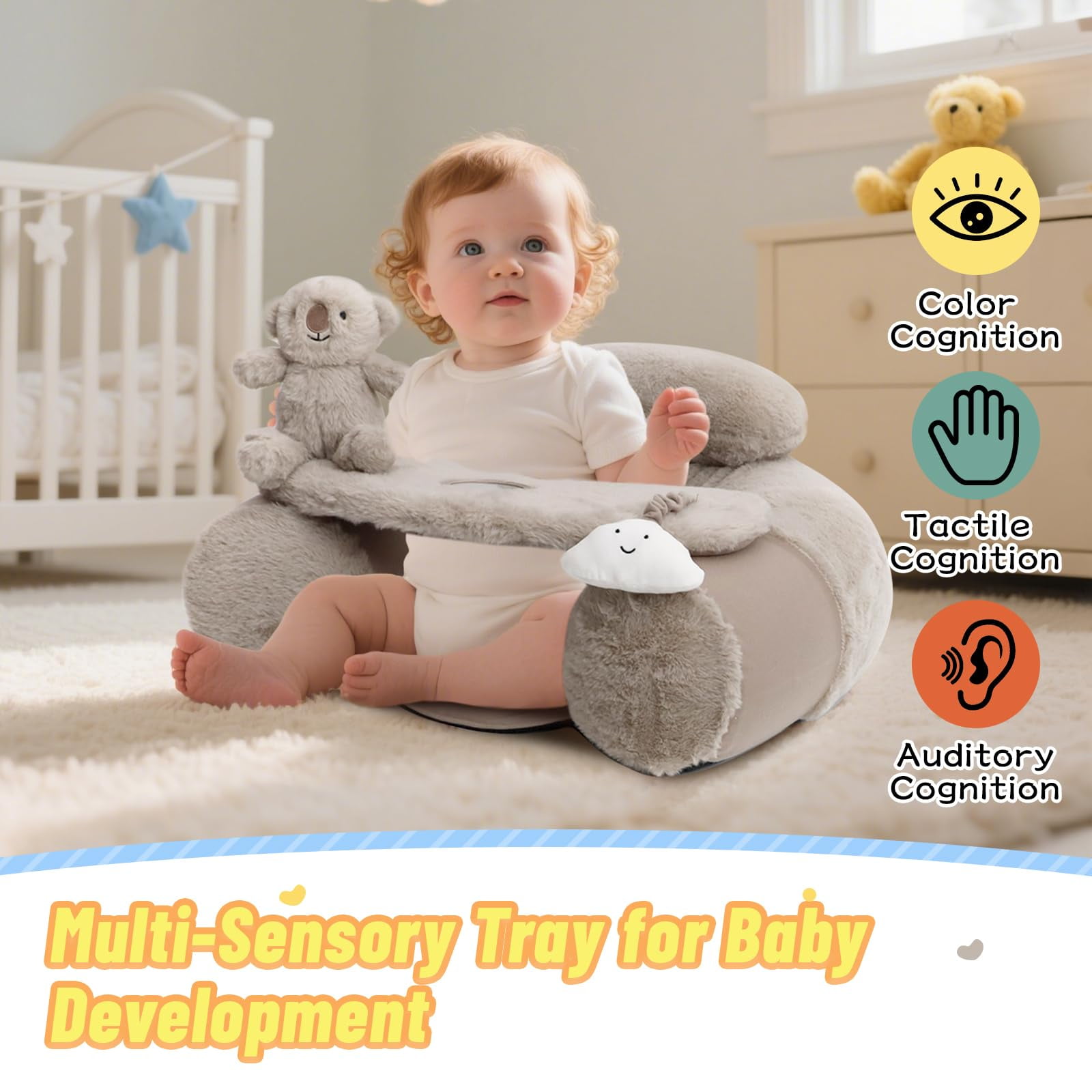 Baby Sit Me Up Seat, Inflatable Baby Seat with Cover for Babies 3-36 Months,Portable,Inflatable Sit & Play Floor Seats for Sitting Up (Gray)