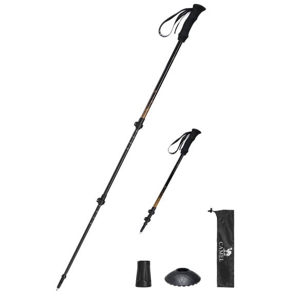 CAMEL Trekking Poles Aluminum Quick Lock Adjustable Hiking Poles with EVA Foam Grip, Lightweight Waliking Sticks 53" for Mountaineering 1PC Black