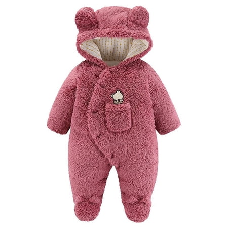 Verugu Cute Baby Boys Girls Snowsuit Jackets Winter Ears Hooded Footie Cotton Romper Jumpsuits New Born Baby Infant Winter Warm Thicken Coat Snow Outwear Jumpsuits Red 9-12 Months