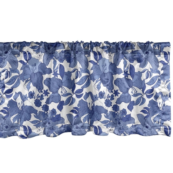 Ambesonne Floral Valance Pack of 2, Blue Tones Flowers Romance, 54"X18", Persian Blue Azure Blue