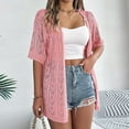 thumbnail image 2 of FAIWAD Short Sleeve Cardigan for Women Hollow Out Crochet Solid Color Boho Cardigans Lightweight Open Front Outwear, 2 of 7