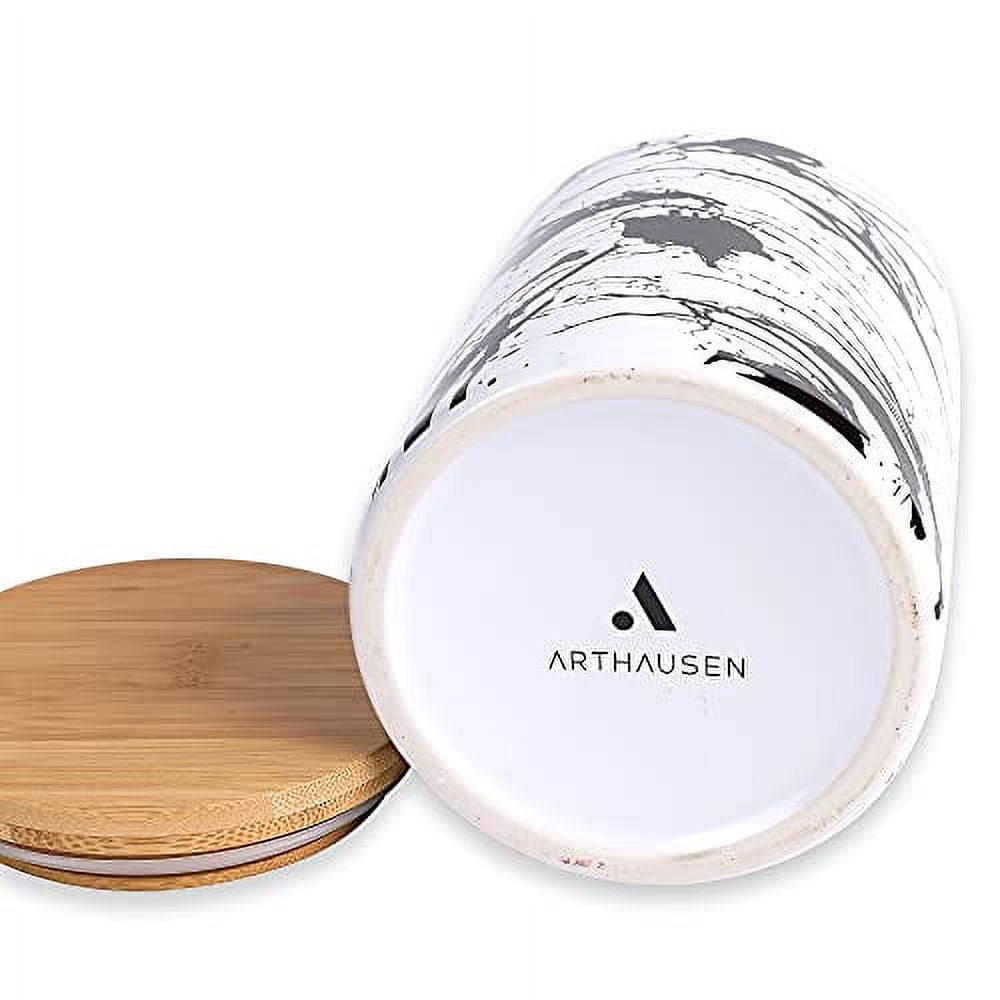 ARTHAUSEN Ceramic Storage Jar Canister - Airtight Bamboo Lid w/Silicone Seal - Modern Design for Kitchen Counter or Bathroom (Black Splatter 1080mL)