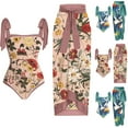 thumbnail image 2 of Jacenvly One Piece Bathing Suit for Women with Wrap Skirts 2 Piece Clearance Casual Sleeveless Floral Boat Neck Surfing Swimwear Lightweight Pink, 2 of 5