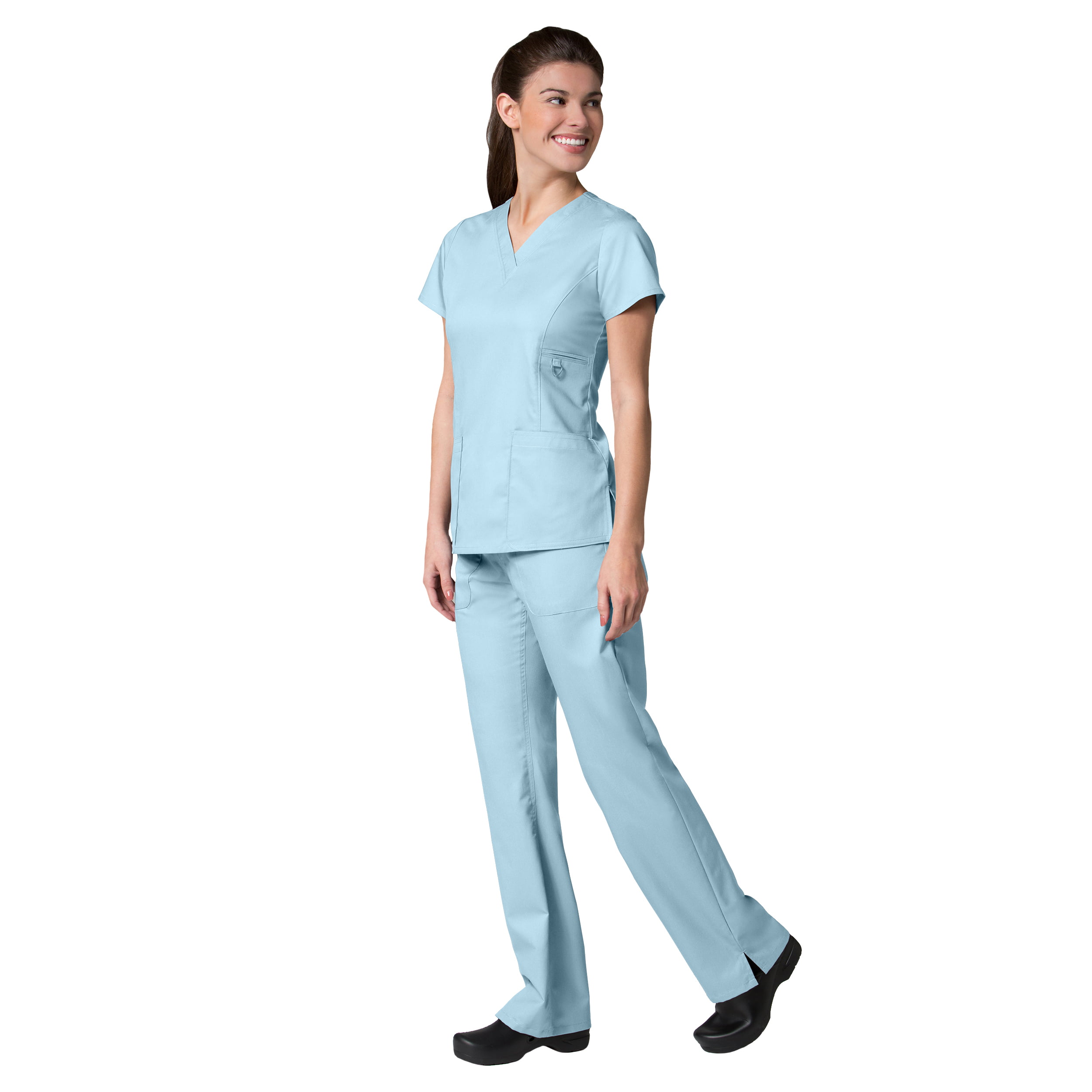 PURE Soft by Maevn Ladies V-Neck Top & Relaxed-Fit Elastic Cargo Pant Scrub Set 