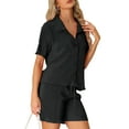 thumbnail image 4 of INSPIRE CHIC Women's Mother's Day Pajamas Set Short Sleeve Button Down Shirt with Shorts Casual Outfits Loungewear XS Black, 4 of 6