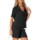 thumbnail image 4 of Conjunto de pijamas para mujer INSPIRE CHIC, camiseta de manga corta con botones y pantalones cortos, ropa casual de descanso, color negro, 4 of 6
