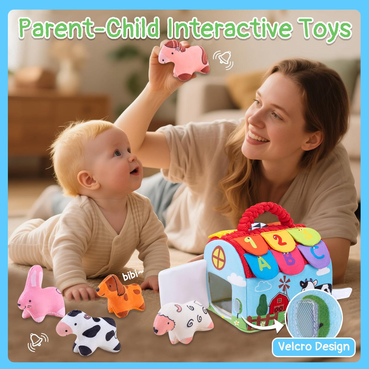 Baby Toys 6-12 Months, Soft Barn with Stuffed Farm Animals, Sensory Montessori Toy for 6 Month Girls Boys, Learning Toy for 1 Year Old Toddler
