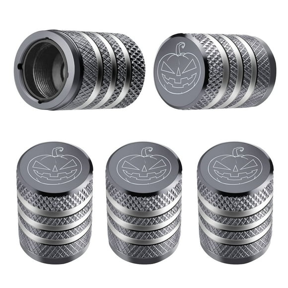 Tire Valve Stem Cap Cover - (5 Pack) Tire Air Cap Metal with Plastic Liner Corrosion Resistant Leak-Proof Halloween Pumpkin Car Decoration Accessories