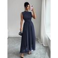 thumbnail image 5 of Navy Blue Womens Sleeveless High Neck Chiffon A-Line Maxi Dress With Criss-Cross Waist Tie, 5 of 8