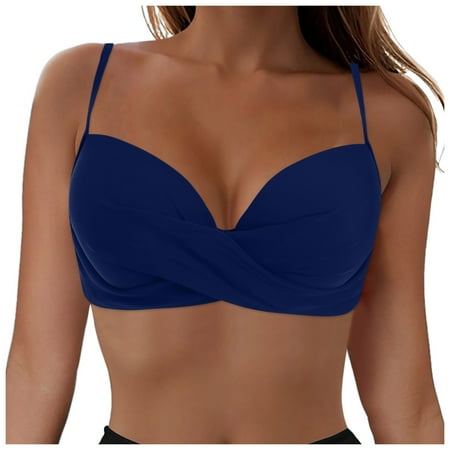 Zhden Women Twist Front Underwire Bikini Top Push up Bikini Top Bra Padded Bathing Suit Tops Swim Tops Women Top OnlyBlue S
