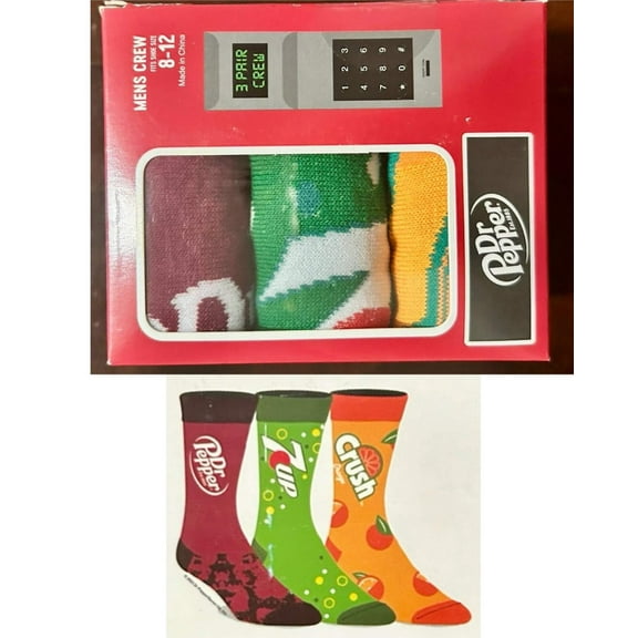 Dr. Pepper Men's 3-Pack of Crew Socks with Novelty Gift Box, Sizes 8-12