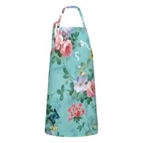 Pioneer Flower Floral Print Pattern Apron-Garden Aprons for Women with Pockets-Cotton Linen Waterproof Kitchen Cooking Gardening Aprons Adjustable for Kitchen,Cooking,BBQ and Salon 33x27 Inch