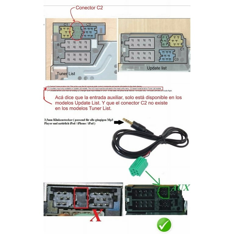 Cable Autoradio AUX AUXRN01 Adaptateur RCA compatible avec Renault