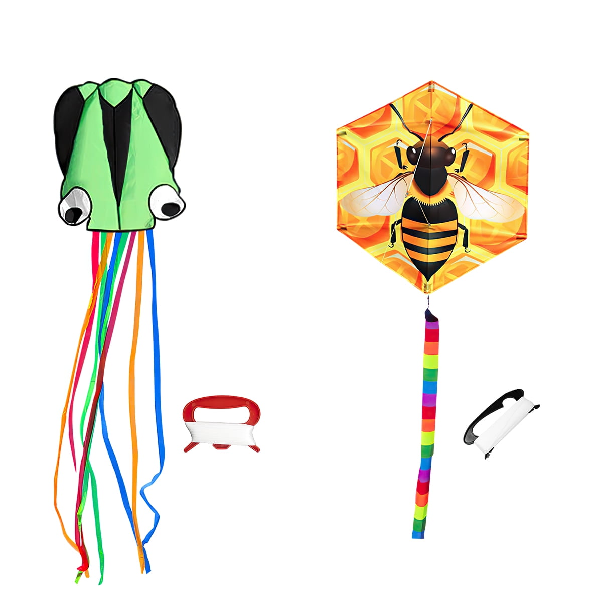Kepooman Large Green Octopus Kite & Bee-Print Kite with Tail & Lines, 2 Pack Easy Flyer Kites for Family Outdoor Game Activities Kepooman Large Green Octopus Kite & Bee-Print Kite with Tail & Lines, 2 Pack Easy Flyer Kites for Family Outdoor Game Activities