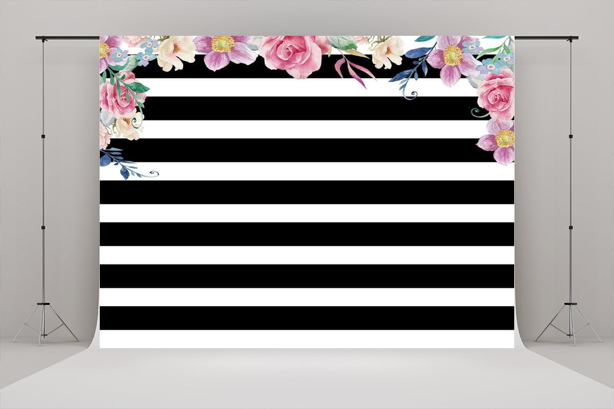 Black and White Striped Purple Flower Personalized Photo Backdrop