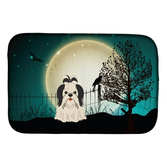 Halloween Scary Shih Tzu Black White Dish Drying Mat