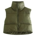 thumbnail image 2 of Women's Bubble Vest Vintage Winter Puffer Vests Cropped Padded Jackets Loose Outwear Warm Sleeveless Coats Solid Color Waistcoat, 2 of 3