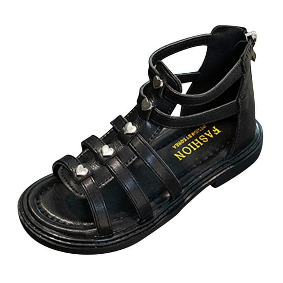 MHZLDYZ Sneakers for Girls Children Sandals Fashion Flat Princess Top Sandals Fashion Roman Sandals Girl Sandals Girls' Sandals (Black,34)