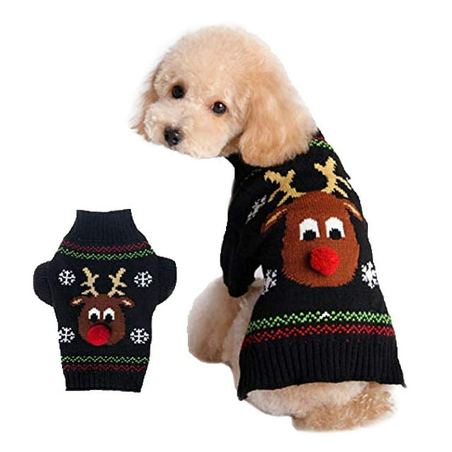 Zoiuytrg Dog Christmas Sweater Pet Reindeer Snowflake Pattern Warm