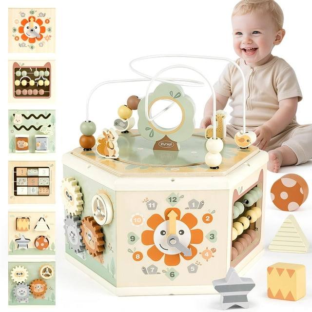 Joyreal Wooden Activity Cube - 11-in-1 Montessori Toys for 1+ Year Old Boys & Girls, Early Developmental Learning Toys for Toddlers and Kids, Ideal 1