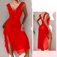 thumbnail image 6 of FRSASU Mesh Nightgown for Women Nightwear Sleeveless Backless See Through Chemise Ruffle Irregular V-Neck Sleep Dress Red, 6 of 6
