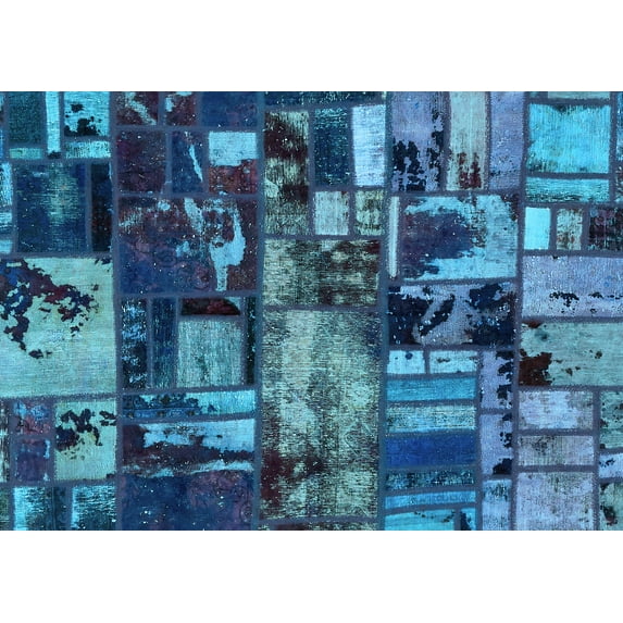 Ahgly Company Indoor Rectangle Patchwork Light Blue Transitional Area Rugs, 4' x 6'