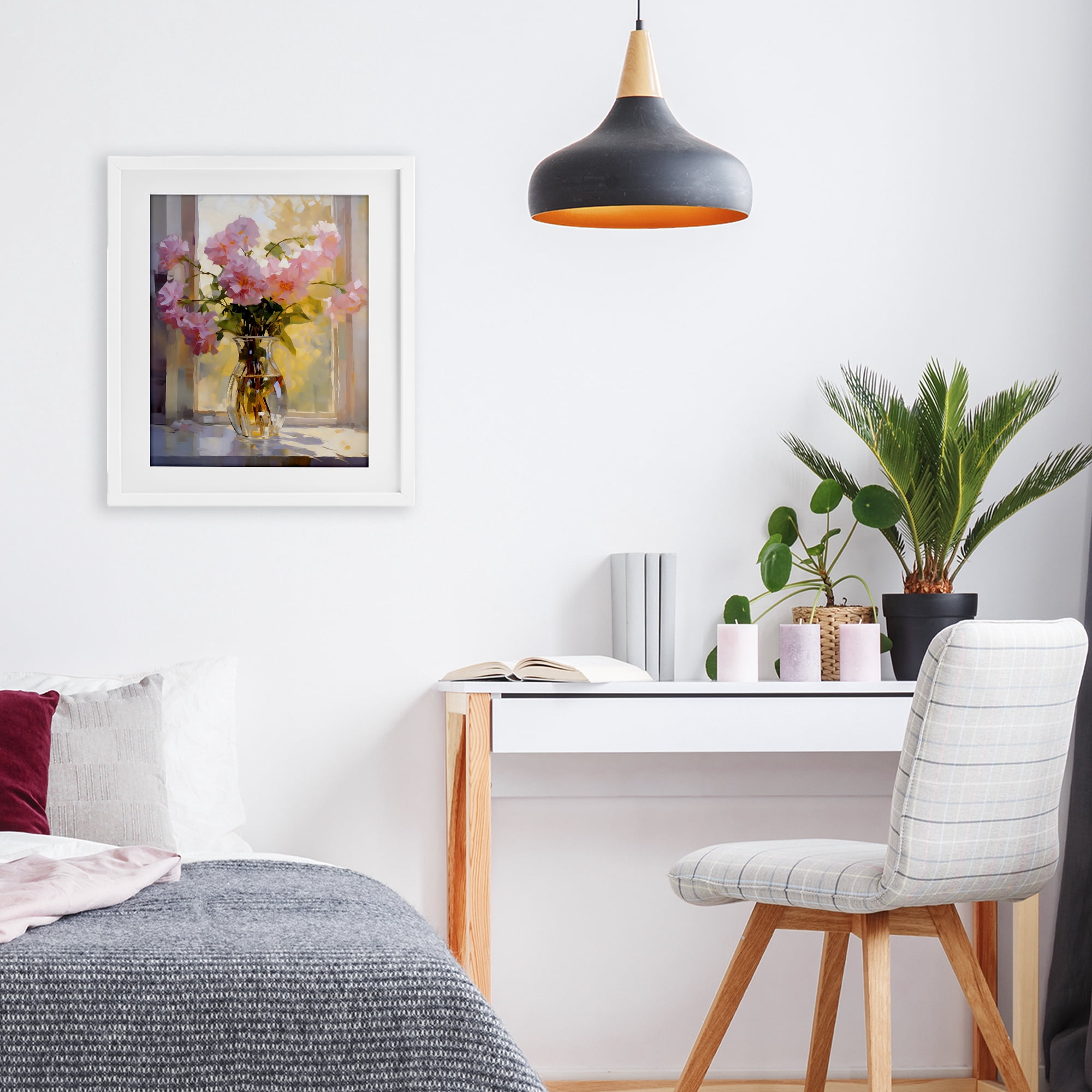 Stupell Industries Pink Flowers in Sunlit Vase White Framed Print Under Glass, design by Creative Studio