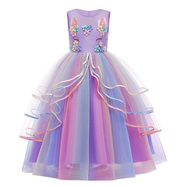 Fantasia-vestido de unicornio arcoíris para niñas, estilo de hoja de loto, flor, tul largo, Princesa, fiesta de cumpleaños Fivean unisex