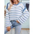 thumbnail image 6 of Women'S Striped Knit Oversized Fall Sweaters Trendy Clothes Crewneck Winter Pullover Sweater Blue L, 6 of 9