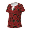 thumbnail image 2 of Naloa Rose Flowers Print T-Shirts Short Sleeve V Neck Tees for Women Fashion Tops Trendy Lightweight Soft Casual Summer Outfits Clothes, 2 of 5