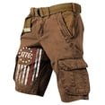 thumbnail image 2 of Men's Vintage Distressed Cargo Shorts with Ripped American Flag Print and Multi-Pockets Featuring Relaxed Fit Design for Summer Beach Fishing Hiking Light Brown XXL, 2 of 5
