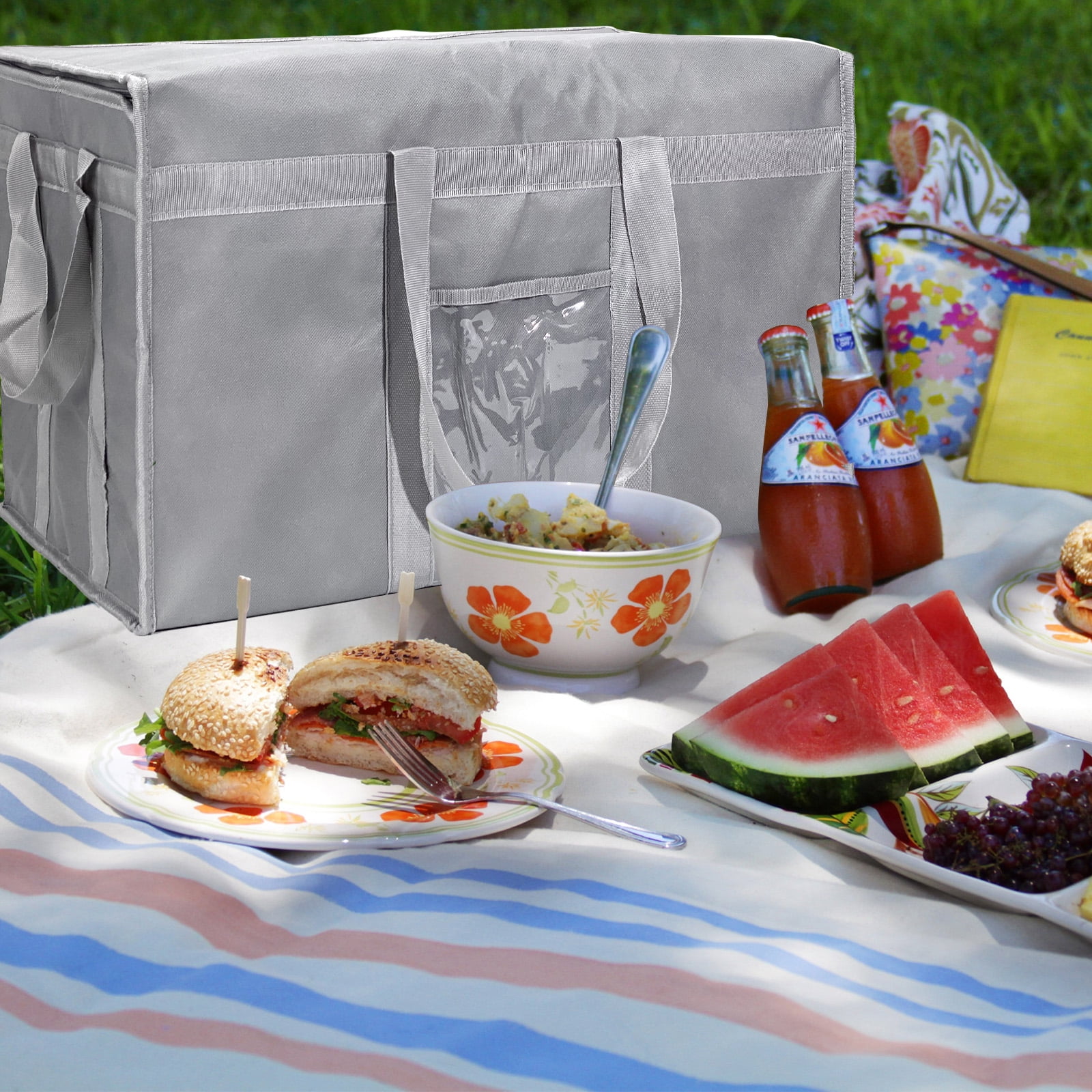 Yongzhenlite Adult Extra Large Non-Woven Shopping Bag with Zipper Closure, Reusable Grocery Shopping Bags Keep Food Hot or Cold,Ideal for Catering,Grocery Transport,Gray,1 Piece