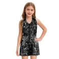 thumbnail image 3 of Raenseen Girls Sequin Glitter Mini Romper Short Collared Neck Sparkly Sleeveless Button Down Black 12, 3 of 5