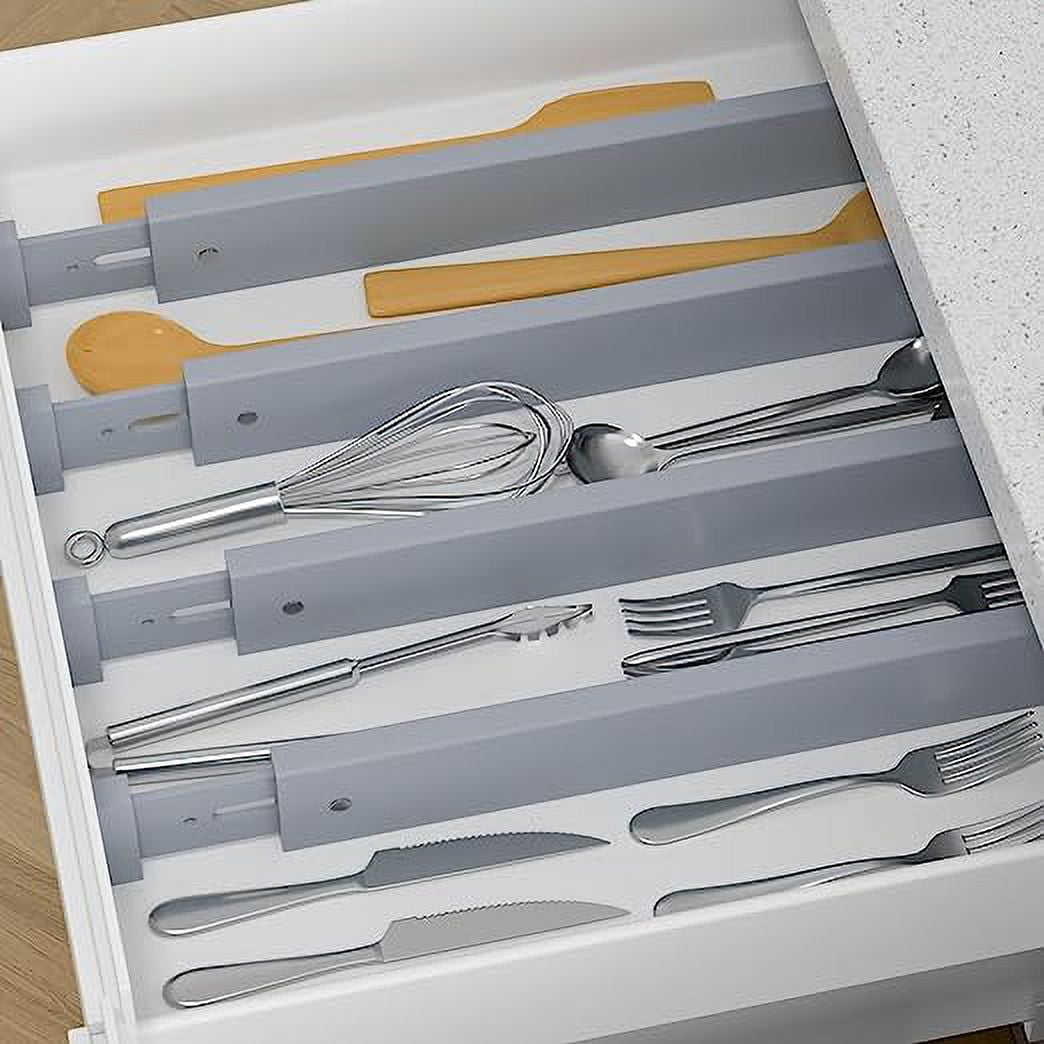Gray White Drawer Dividers Organizer Separators Expandable - Bamboo 4-Pack Adjustable Drawer Organization Inserts for Clothes, Kitchen Utensils, and Dresser