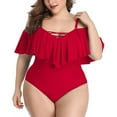 thumbnail image 5 of Guiexla Women Monokini Solid Color Low-cut Ruffle Bodycon Off Shoulder Swimming Quick Drying Plus size Bathing Suit Swimming Clothes, 5 of 8