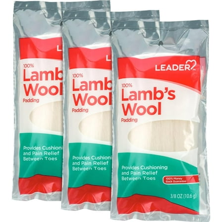 LEADER 100% Lambs Wool Padding, Provides Cushioning Comfort and Pain Relief Between Toes, 3/8 oz, 3 Pack