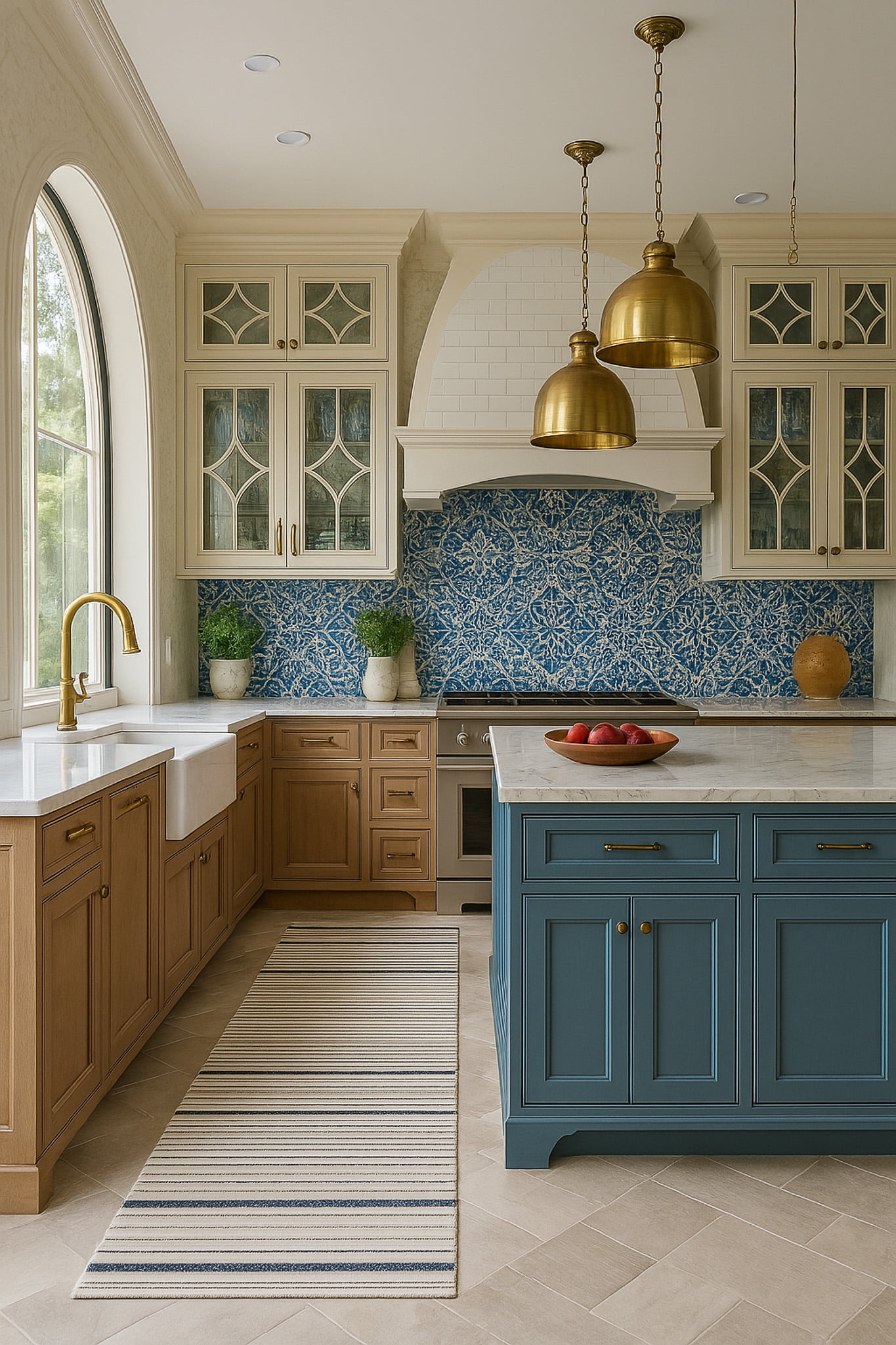 Rug Branch Maise Abstract Indoor Outdoor Area Rug, Cream Blue, Modern - Entryway, Hallway, Bathroom