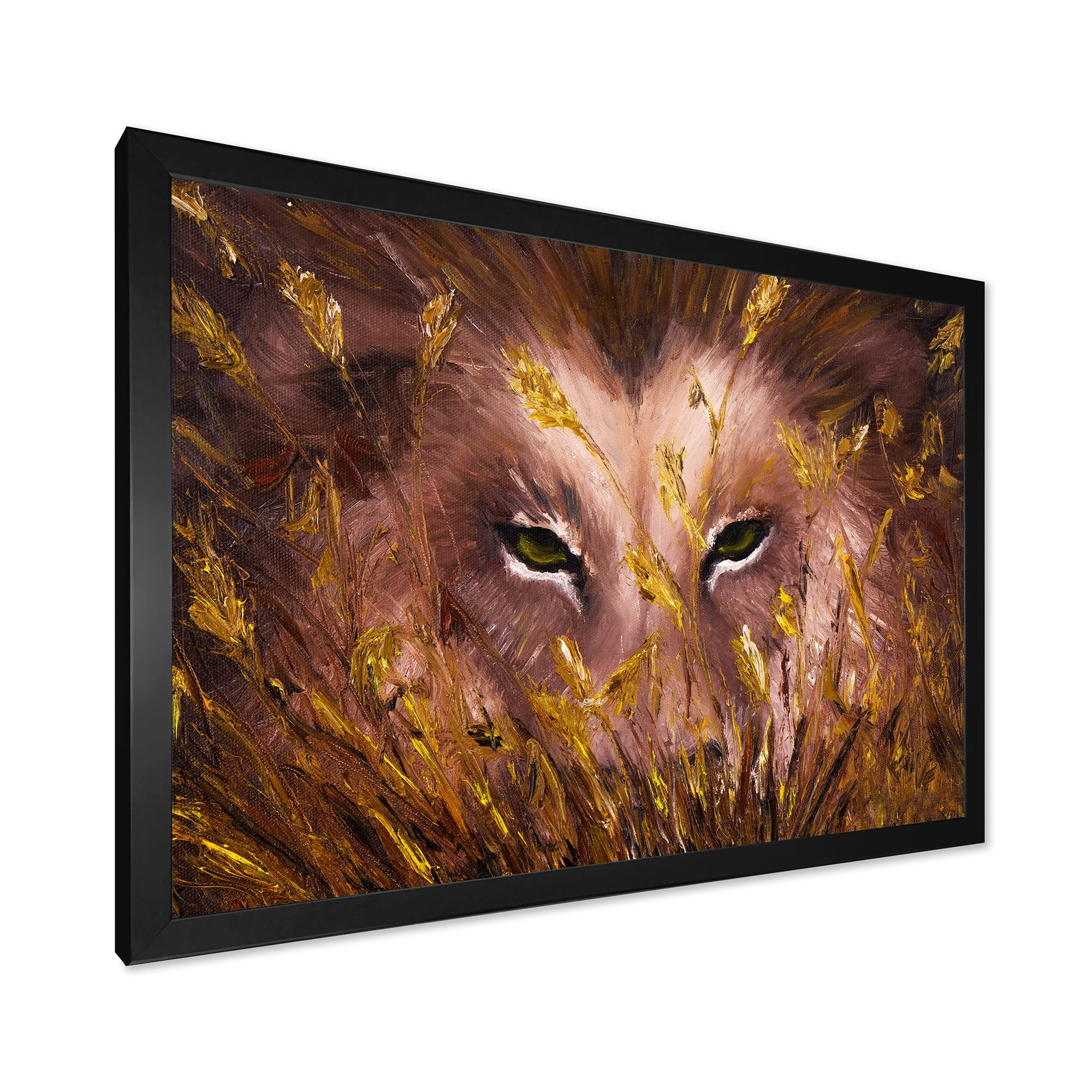 Designart 'Close Up Of Wolf Eyes In The Grass' Farmhouse Framed Art Print