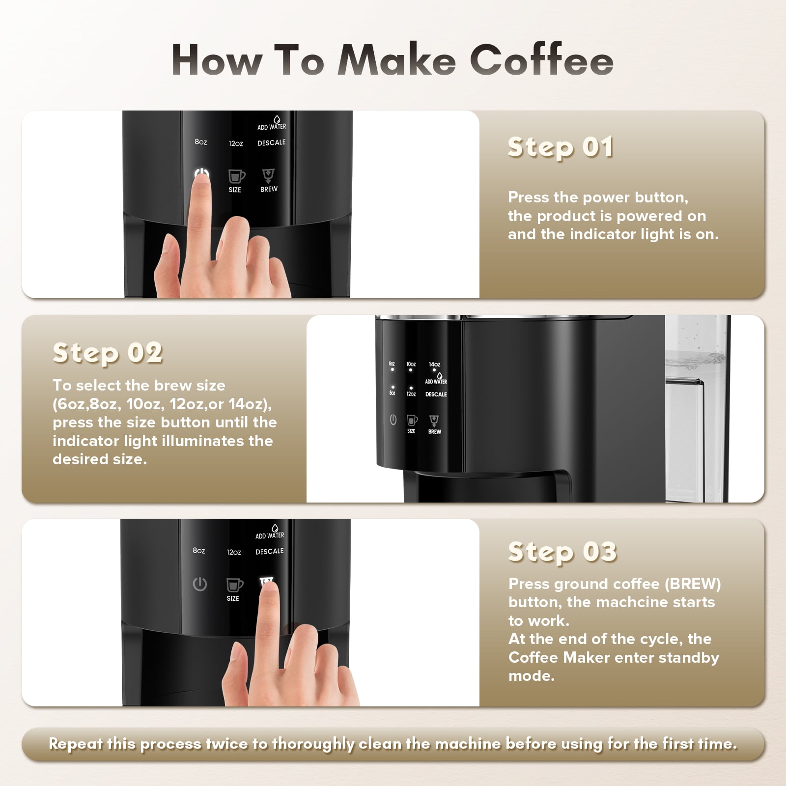 Moifoi Coffee Maker 2-in-1 Single Serve Coffee Machine, for K-Cup Coffee Capsule Pod, Ground Coffee Powder Brewer, Black