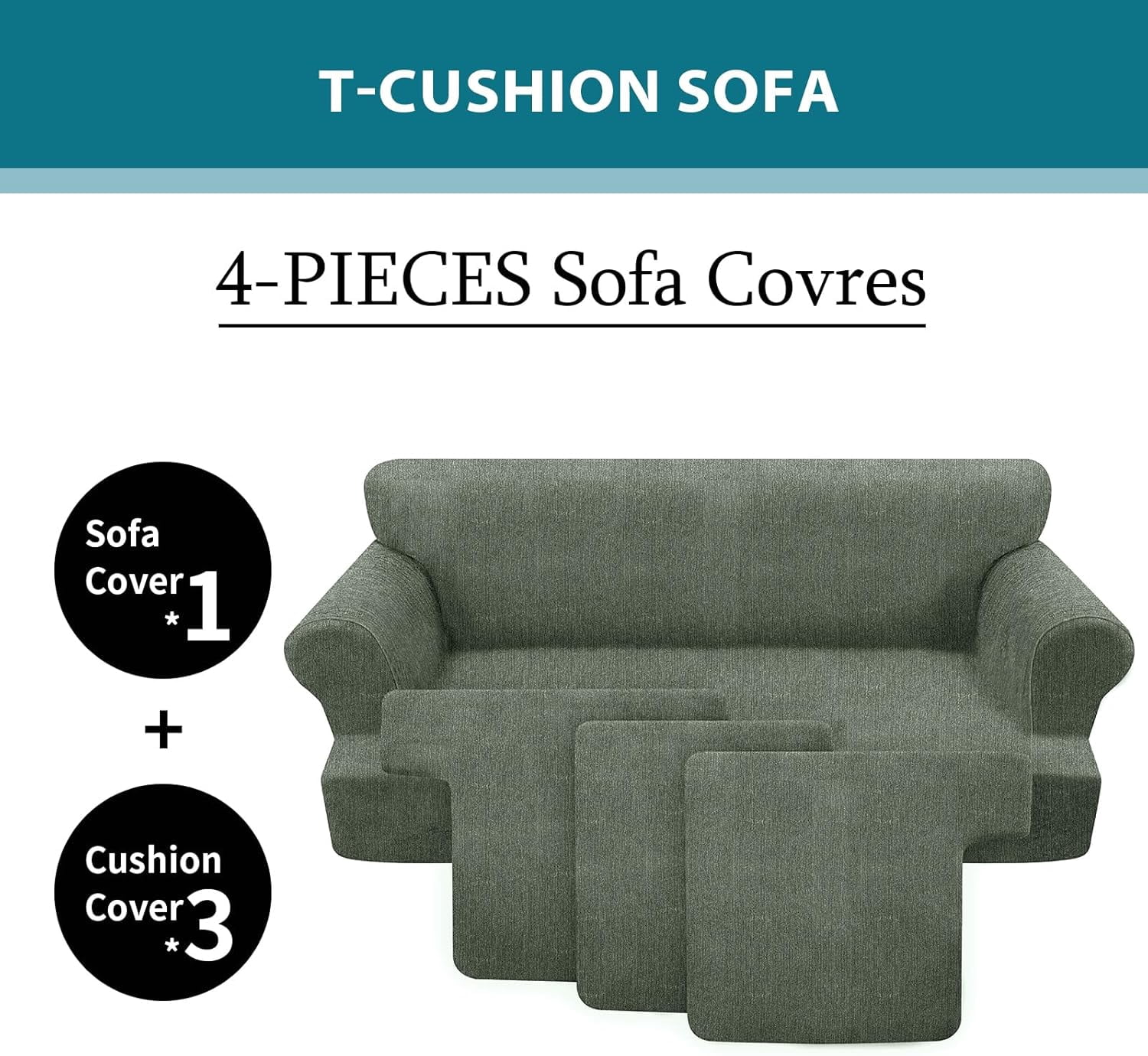 4 Piece T Cushion Sofa Slipcovers Stretch Couch Cover Furniture Covers with 3 Individual T Cushion Covers, Machine Washable for Living Room (Island Fossi, 3 Cushions)
