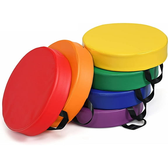 KOTEK 6 Pcs 15'' kids Floor Cushions with Handles, 3'' Thick Foam Circle Floor Seats, Soft Flexible Seating for Classroom Elementary, School, Daycare, Kindergarten, Preschool