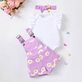 thumbnail image 2 of enyan Newborn Girl Outfits Short Sleeve Romper Overall Dress With Headband Set 0M 3M 6M 12M 18M Summer Newborn Baby Outfits Purple,6-9 Months, 2 of 5