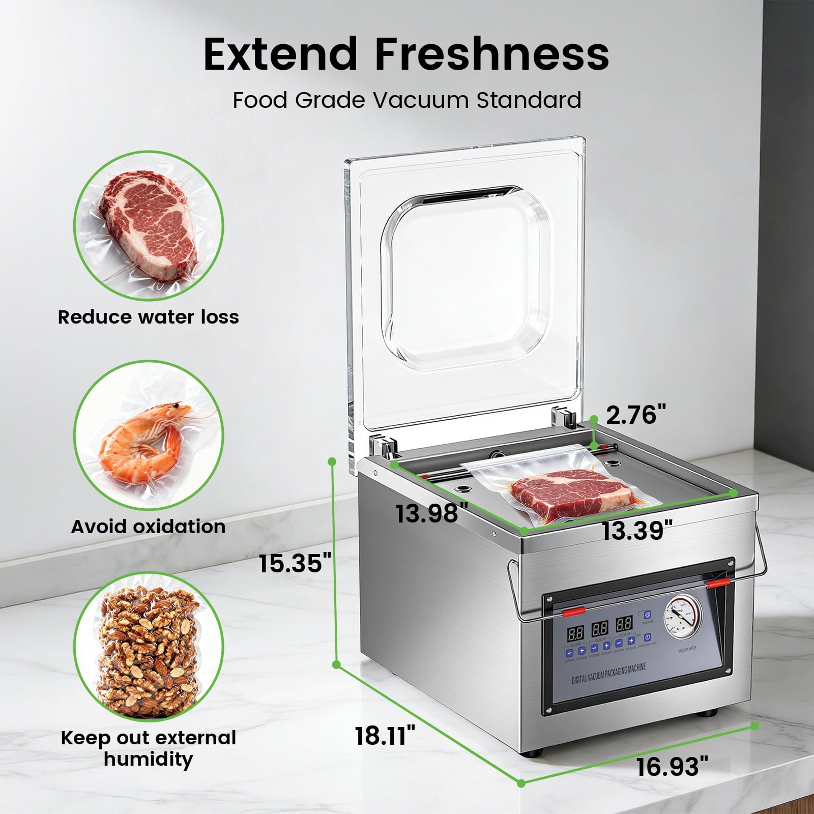 XUTUMM Commercial Vacuum Sealer Machine , Stainless Steel Vacuum Packaging Machine with Marinate Mode for Food, Tea, Electronics, Medicine, Restaurant and Home Use