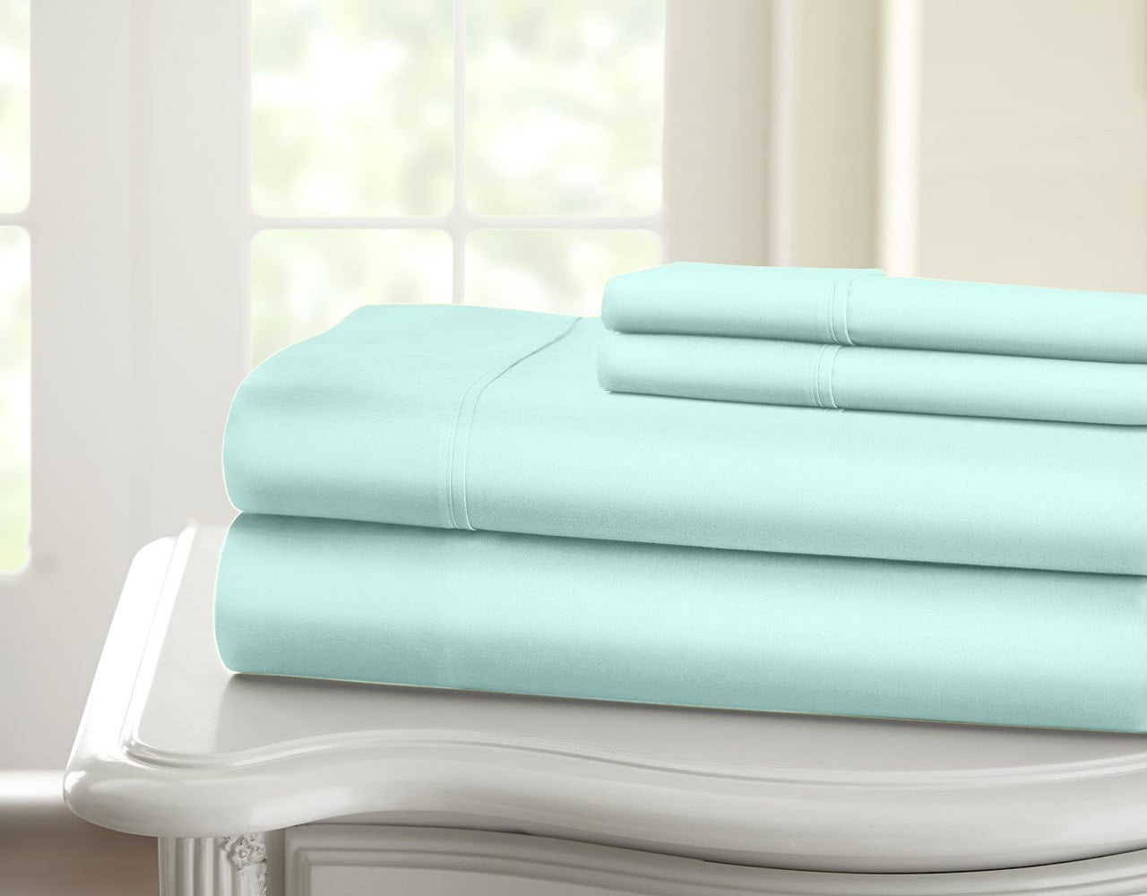 1200 Thread Count 100 Cotton Solid Sheet Set (Queen, Aqua) Walmart