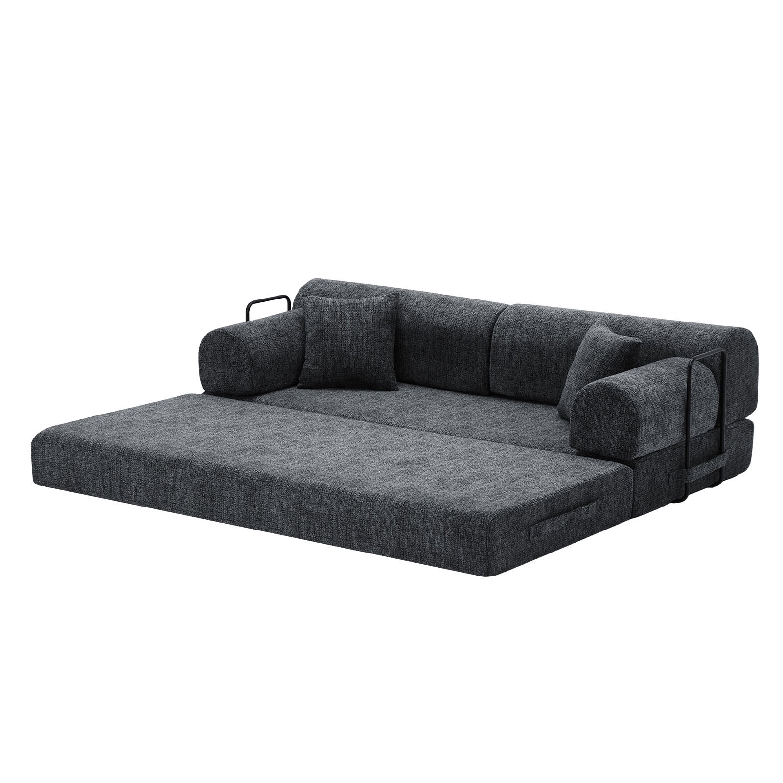 Hommoo Convertible Sleeper Sofa Bed, Two-Tone Blended Fabric Floor Sofa Folding Mattress Lounge Couch with Fixed-Shape Frame, Speckled Black