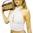 thumbnail image 1 of Diconna Female Solid Color Sleeveless Halterneck Crop Tops Backless Camisole, 1 of 5