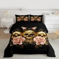 thumbnail image 3 of Manfei Black Gold Skeleton Teens Full Size Comforter Sets, Vintage Countryside Floral Bedding Comforter Set, Hippie Butterfly Reversible Bedding Sets, Breathable Home Decor, 3 Pieces, 3 of 9